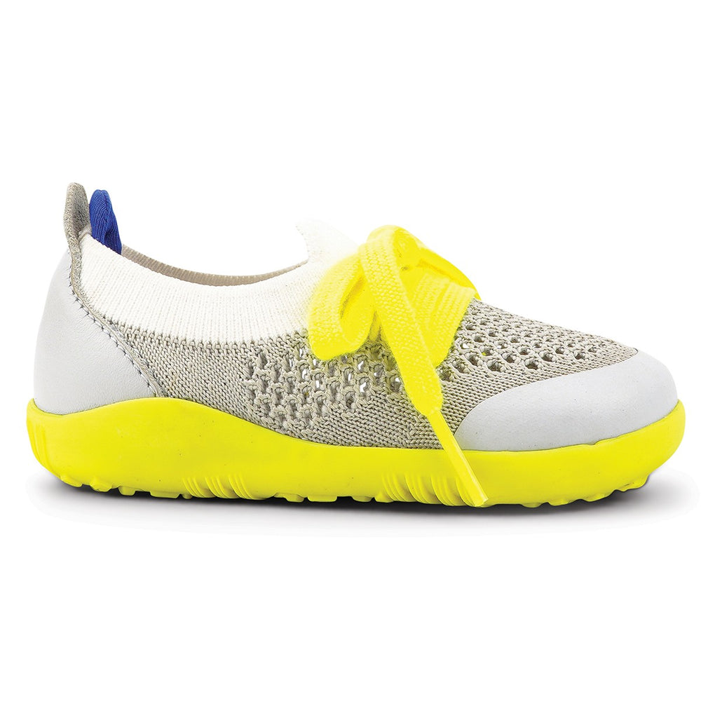 Bobux Step-up Play Knit gris blanco amarillo