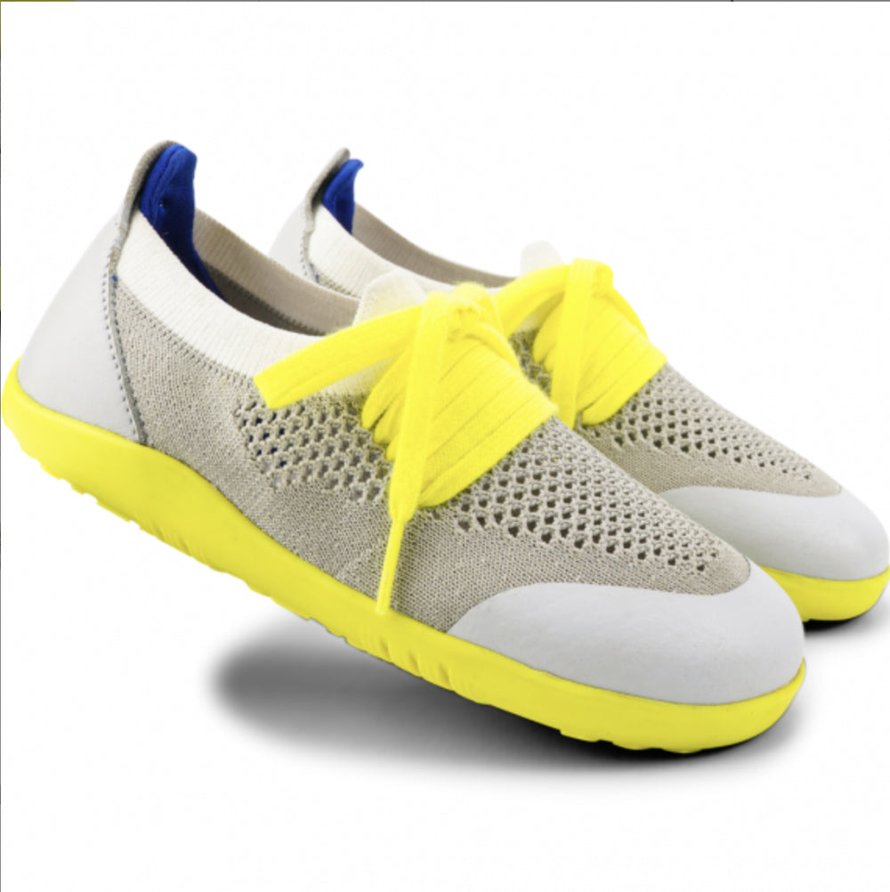 Bobux Step-up Play Knit gris blanco amarillo