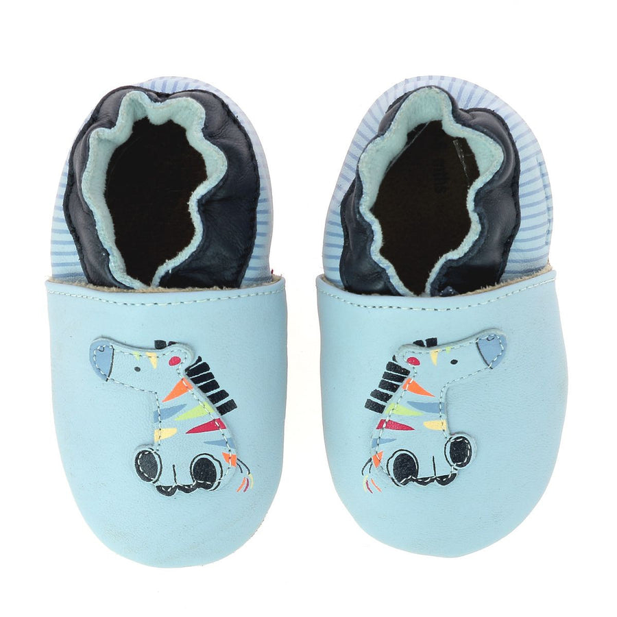 Pantuflas Robeez Zebra Rainbow azul claro