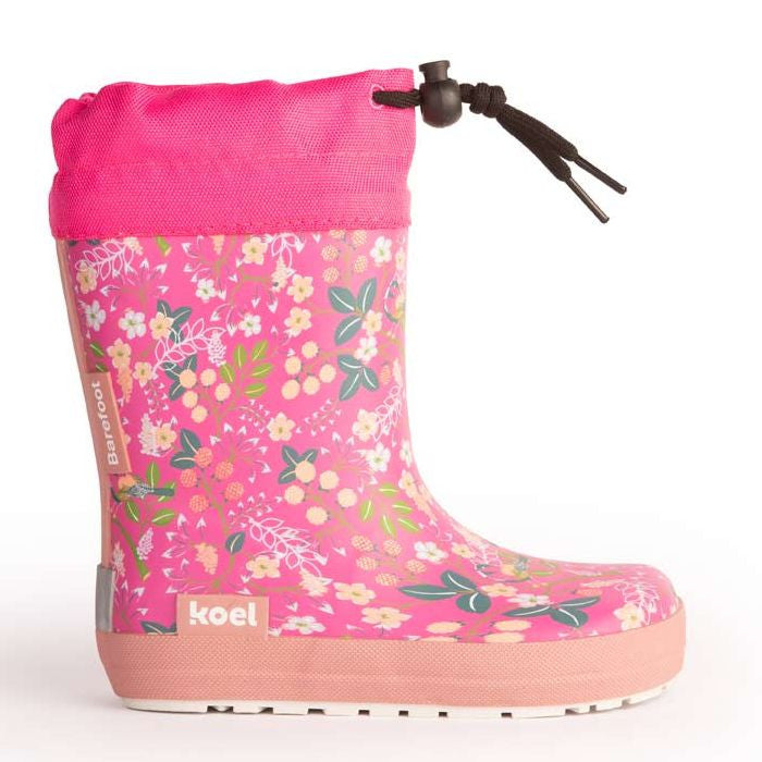 Koel Wellie Relleno Descalzo Flores Cordones Fucsia