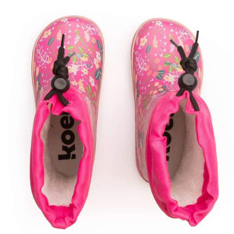 Koel Wellie Fourrées Barefoot Flowers Fuchsia Lacets