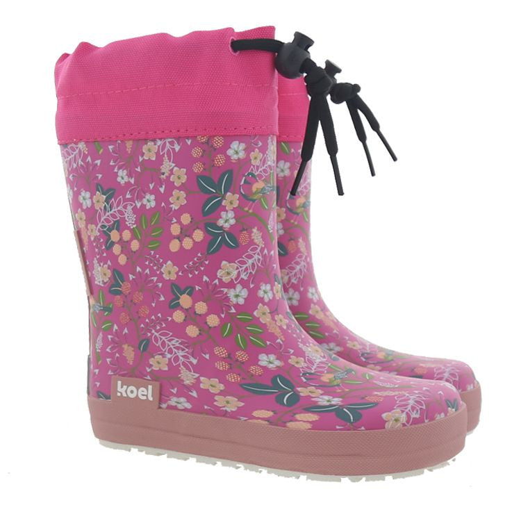 Koel Wellie Fourrées Barefoot Flowers Fuchsia Lacets