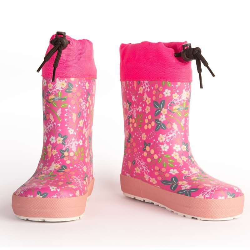 Koel Wellie Relleno Descalzo Flores Cordones Fucsia