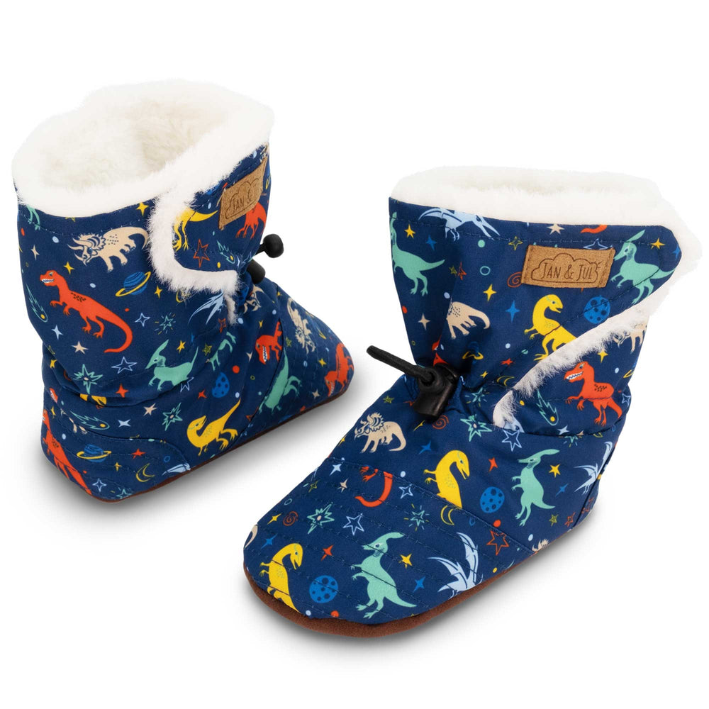 Jan and Jul Stay-Put Winter Booties Space Dinos